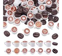 CRAFTYMELODY 170Pcs Mini Resin Coffee Cups Coffee Beans Miniature Cafe Theme Resin Figurines Mini Drinks Cups Beads Charms Ornaments for Micro Landscape Play Party Garden Decorations