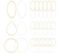 CRAFTYMELODY 180Pcs 6 Style Geometric Hollow Pendant Connectors Gold Silver Round Oval Teardrop Hollow Frame Charms Brass Geometric Linking Rings Open Bezel Pendants for Jewelry Crafts Making