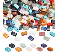 CRAFTYMELODY 180Pcs Jasper Stone Beads 9 Styles 2-Hole Gemstone Beads Flat Rectangle Spacer Bead Opaque Natural Seed Bead for Bracelet Necklace Earring Jewelry Making DIY Craft