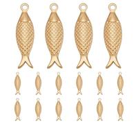 CRAFTYMELODY 18K Gold Fish Charms 16Pcs Fish Pendants Stainless Steel Sea Animal Charms 21x6x2.5mm with Loop for Jewelry Making Accessory Supplies Necklace Bag Pendant Dangle Earrings DIY Crafts