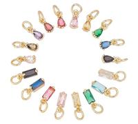 CRAFTYMELODY 18Pcs 18 Styles Faceted Cubic Zirconia Charms, 18K Gold Plated Teardrop Rectangle Crystal Charm Pendants with Jump Shiny Ring CZ Stone Dangle Charms for Jewelry Accessory Making DIY Gift