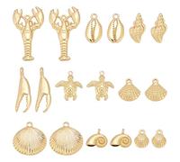 CRAFTYMELODY 18Pcs 9 Styles 18K Gold Plated Sea Theme Shell Charm Alloy Summer Ocean Pendants Marine Life Charms Sea Turtle Conch Assorted Bulk for Earring Bracelet Jewelry Making DIY Supplies