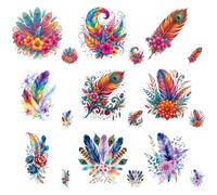CRAFTYMELODY 18Pcs Feather Flower Iron on Transfer 9 Style Colorful Feather Transfer Vinyl Decal Sticker Ready to Press Applique for Clothes Hats Bags Backpack T-Shirts DIY Fabric Decor Craft