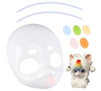 CRAFTYMELODY 1Pcs Fursuit Head Base Furry Therian Head Base White Blank 3D Printed Plastic with 5Pcs Polyester Craft Mouth 2Pcs Sticks DIY Costume Props for Kawaii Cosplay Halloween Party Favor