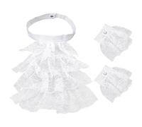 CRAFTYMELODY 1Pcs Lace Ruff Neck Collars with 1 Pair Oversleeve White Colonial Lace Jabot Collars Victorian Chiffon Jabot Neck Ruff Collar Floral Ruffled Collar Costume Accessories for Cosplay Party