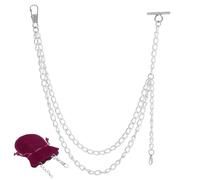 CRAFTYMELODY 1Pcs Pocket Watch Chain Silver Albert Pocket Watch Chain with Red Velvet Bag Iron Watches Chains Suit Wallet Vintage Style Fob T Bar Chains Costume Accessories for Man Woman