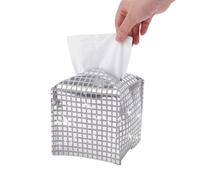 CRAFTYMELODY 1Pcs Tissue Box Cover Glitter Silver Square Bling Paper Holder Imitation Leather Disco Ball Tissue Box Cover Sparkle Tissues Boxes for Bathroom Vanity Countertop Tabletop Car Office