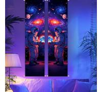 CRAFTYMELODY 2 Pack Astronaut Blacklight Tapestry Glow in the Dark Cosmic Astronaut Tapestry UV Reactive Neon Wall Hanging 12.9×51 Inch with Rope Wooden Rod for Bedroom Home Wall Decoration