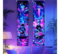 CRAFTYMELODY 2 Pack Blacklight Astronaut Tapestry Glow in the Dark DJ Music Tapestry UV Reactive Alien Wall Hanging 12.9×51 Inch with Rope Wooden Rod for Bedroom Dormitory Home Wall Decoration