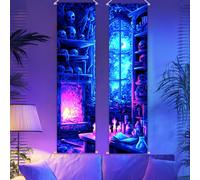 CRAFTYMELODY 2 Pack Blacklight Bookshelf Tapestry Glow in the Dark Tapestry UV Reactive Skull Wall Hanging 12.9×15.1 Inch with Ropes Wooden Rods for Bedroom Dormitory Living Room Home Wall Decoration