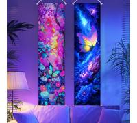 CRAFTYMELODY 2 Pack Blacklight Butterfly Tapestry Glow in the Dark Tapestry UV Reactive Forest Wall Hanging 12.9×15.1 Inch with Ropes Wooden Rods for Bedroom Dormitory Living Room Home Wall Decoration