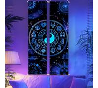 CRAFTYMELODY 2 Pack Blacklight Constellation Tapestry Glow in the Dark Zodiac Astrology Tapestry UV Reactive Wall Hanging 12.9×51 Inch with Rope Wooden Rod for Bedroom Dormitory Home Wall Decoration