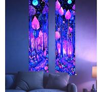 CRAFTYMELODY 2 Pack Blacklight Forest Tapestry Glow in the Dark Tapestry UV Reactive Moonlit Forest Wall Hanging 12.9×15.1 Inch with Ropes Wooden Rods for Bedroom Dormitory Home Wall Decoration