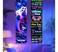 CRAFTYMELODY 2 Pack Blacklight Gaming Tapestry Glow in the Dark Neon Game Controller Tapestry UV Reactive Wall Hanging 12.9×51 Inch with Rope Wooden Rod for Bedroom Dormitory Home Wall Decoration