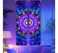 CRAFTYMELODY 2 Pack Blacklight Trippy Mandalas Tapestry Glow in the Dark Bohemian Tapestry UV Reactive Wall Hanging 12.9×51 Inch with Rope Wooden Rod for Dormitory Bedroom Home Wall Decoration
