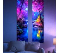 CRAFTYMELODY 2 Pack Blacklight Waterfall Forest Tapestry Glow in the Dark Tapestry UV Reactive Landscape Wall Hanging 12.9×51 Inch with Rope Wooden Rod for Bedroom Dormitory Home Wall Decoration