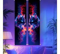 CRAFTYMELODY 2 Pack Cat Blacklight Tapestry Glow in the Dark Neon Cosmic Cat Tapestry UV Reactive Wall Hanging 12.9×51 Inch with Rope Wooden Rod for Bedroom Home Wall Decoration