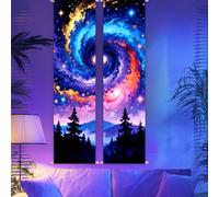 CRAFTYMELODY 2 Pack Cosmic Galaxy Blacklight Tapestry Glow in the Dark Tapestry UV Reactive Starry Sky Wall Hanging 12.9×51 Inch with Rope Wooden Rod for Bedroom Home Wall Decoration