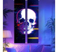 CRAFTYMELODY 2 Pack Cyberpunk Skull Blacklight Tapestry Glow in the Dark Tapestry UV Reactive Neon Pink Blue Wall Hanging 12.9×51 Inch with Rope Wooden Rod for Bedroom Home Wall Decoration