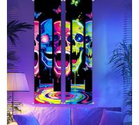 CRAFTYMELODY 2 Pack Skull Blacklight Tapestry Glow in the Dark Tapestry UV Reactive Neon Skull Butterfly Wall Hanging 12.9×51 Inch with Rope Wooden Rod for Bedroom Home Wall Decoration