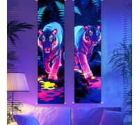 CRAFTYMELODY 2 Pack Tiger Blacklight Tapestry Glow in the Dark Neon Tiger Jungle Tapestry UV Reactive Animal Wall Hanging 12.9×51 Inch with Rope Wooden Rod for Bedroom Home Wall Decoration