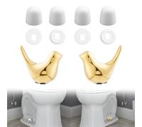 CRAFTYMELODY 2 Packs Ceramic Gold Birds Toilet Bolt Caps with 4 Packs Universal Toilet Bolt Covers Porcelain Hole Plug with ABS Plastic Finding Toilet Floor Screw Cover Caps Bathroom Home Decorative