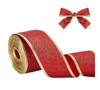 CRAFTYMELODY 20 Yards Metallic Glitter Ribbon with Wired Edge Decorative Polyester Ribbons with Glitter 2 Inch for Cloth Dress Sewing Gift Wrapping Wedding ParHome Decoration Red