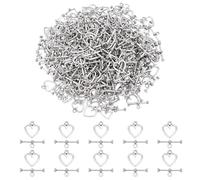 CRAFTYMELODY 200 Set Heart Toggle Clasps Tibetan Style Alloy T-Bar Closure Clasps OT Toggle Connectors Love Shape End Clasp for Bracelet Necklace Jewelry Making Findings Accessory DIY Craft