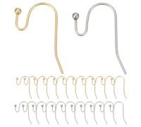 CRAFTYMELODY 200Pcs 18K Gold Plated Earrings Hook 2 Colors Stainless Steel French Earring Hooks Ear Wires Fish Hook Ball End Ear Wires for Drop Dangle Ears Findings Parts Jewelry Making DIY Craft
