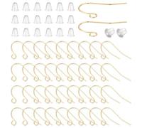 CRAFTYMELODY 200Pcs 18K Gold Plated Fish Earrings Hook with Horizontal Loop French Earring Hooks Ear Wires 200Pcs Plastic Ear Nuts for Drop Dangle Ear Findings Parts Jewelry Making DIY Craft Supplies
