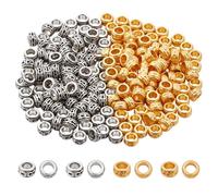 CRAFTYMELODY 200Pcs 2 Colors Alloy Tibetan Beads European Large Hole Rondelle Spacer Beads 6x3.5mm Carved Loose Beads for Bracelet Necklace Earring Jewelry Making Antique Silver Gold