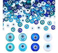 CRAFTYMELODY 200Pcs 4 Colors Handmade Evil Eye Lampwork Beads 6mm Flat Round Loose Glass Spacer Beads Multicolor Monster Eye Charms for Bracelet Earring Necklace Jewelry Making DIY Craft
