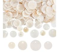 CRAFTYMELODY 200Pcs 4 Style Shell Charms Flat Round Capiz Shell Charms Pendants Natural White Seashell Charm Blank Tag Seashell Tiny Pendants for Jewelry Making Craft DIY Art Project Home Decor