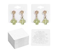 CRAFTYMELODY 200Pcs Earring Display Holder Cards with 200Pcs Plastic Ear Nuts Square Paper Earring Display Cards Blank Hanging Jewelry Tags with 6 Holes for Earrings Ear Studs DIY Accessories White