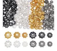 CRAFTYMELODY 200Pcs Flower Beads Caps 12 Styles Tibetan Style Flower Bead Caps Golden Silver Platinum Black Flowers End Cap Loose Spacer Bead for Bracelet Necklace Earrings Jewelry Making Supplies