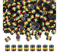 CRAFTYMELODY 200Pcs Rasta Jamaica Beads 9x8mm Multicolored Striped Resin Rasta Beads Column African Bead Loose Spacer Bead Bulk for DIY Bracelet Necklace Earring Jewelry Making Crafts Supplies