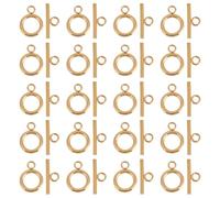 CRAFTYMELODY 20Pcs 18K Gold Plated Toggle Clasps Stainless Steel T Bar Ring Connector Hook Fastener Necklace Bracelet Round Closures Jewelry Clasp for Bracelet Necklace Jewelry Making 16x12x2mm