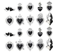 CRAFTYMELODY 20Pcs Heart Charms 10 Style Sacred Heart Pendant Alloy Enamel Black Dangle Charm Western Gothic with Wings for Jewelry Bracelet Necklace Earring Making Accessories Valentine Gift