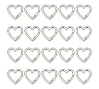 CRAFTYMELODY 20Pcs Heart Spring Gate Rings Alloy Keychain Clips Snap Hooks Carabiners Buckle Clasps Key Ring for Camping Traveling Backpack Jewelry Making Accessories DIY Crafts Platinum