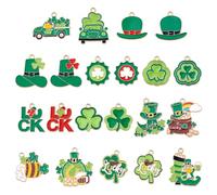 CRAFTYMELODY 21 Pcs Green Charms St.Patrick's Day Charms Alloy Enamel Mixed Design Lucky Pendants Jewelry Making Supplies for DIY Keychains Necklace Earrings St. Patrick's Day Gift Decoration