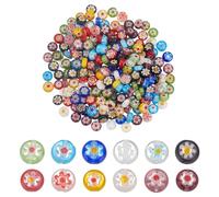 CRAFTYMELODY 240Pcs Flat Round Flower Millefiori Lampwork Glass Beads 6mm Handmade Spacer Bead Mixed Colors Coin Loose Beads for Bracelets Earring Necklace Jewelry Making DIY Crafts
