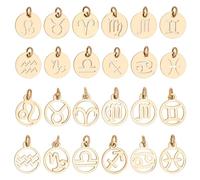 CRAFTYMELODY 24Pcs 24 Styles Constellations Charm 201 Stainless Steel Zodiac Sign Constellation Charms Golden Flat Round Pendants with Constellation for Bracelet Earrings Necklace Jewelry Craft Making