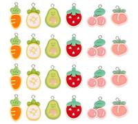 CRAFTYMELODY 24Pcs 6 Styles Resin Fruit Pendants, Cute Fruit Charms Cherry Carrot Avocado Peach Pineapple Strawberry Pendants Vegetable Dangle Charm Hanging Pendant Ornament for Earring Jewelry Making