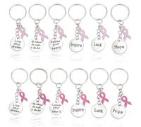 CRAFTYMELODY 24Pcs Breast Cancer Awareness Keychain 12 Styles Pink Ribbon Keychains Mixed Color Breast Cancer Keychain present with Word Metal Rings for Charity Event Decoration Inspire Support Party