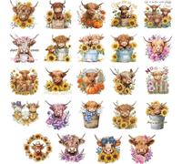 CRAFTYMELODY 24Pcs Highland Cow Iron on Transfer 24 Style Cute Animal DTF Ready to Press Vinyl Iron on Patch Decal Applique Costume Accessories for T-Shirts Jacket Pant Cloth Bag DIY Fabric Decor