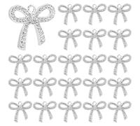 CRAFTYMELODY 24Pcs Platinum Bowknot Charms, Rhinestone Bow Dangle Pendants Crystal Bowknot Jewelry Charms Bulk Shiny Alloy Bow Pendants Elegant Earring Pendants for Necklace Jewelry Making DIY Crafts