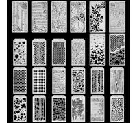 CRAFTYMELODY 24Pcs Stencils for Crafts Hollow Out Drawing Stencils Templates Sets Reusable Musical Notes Brick Branches Mixed Shapes Background Template for Scrapbook Paper Card Decor