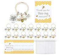 CRAFTYMELODY 24Sets Bee Empolyee Appreciation Keychain Gifts Cut Bee Keyring Honey Key Rings with 24Pcs Thank You Cards 24Pcs Organza Bags New Job Gifts for Coworker Employee