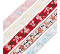 CRAFTYMELODY 25 Yards 5 Colors Jacquard Ribbon Trim 3/4 Inch Polyester Flowers Butterfly Jacquard Ribbon Embroidery Flower Trim for DIY Art Craft Supply Home Party Decor Scrapbooking Gift Wrapping
