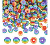 CRAFTYMELODY 250Pcs Opaque Resin Stripe Beads Round Colorful Beads Rainbow Loose Bead 8mm Spacer Bead Bulk for Necklace Bracelet Earring Keychain Jewelry Making DIY Craft Accessories